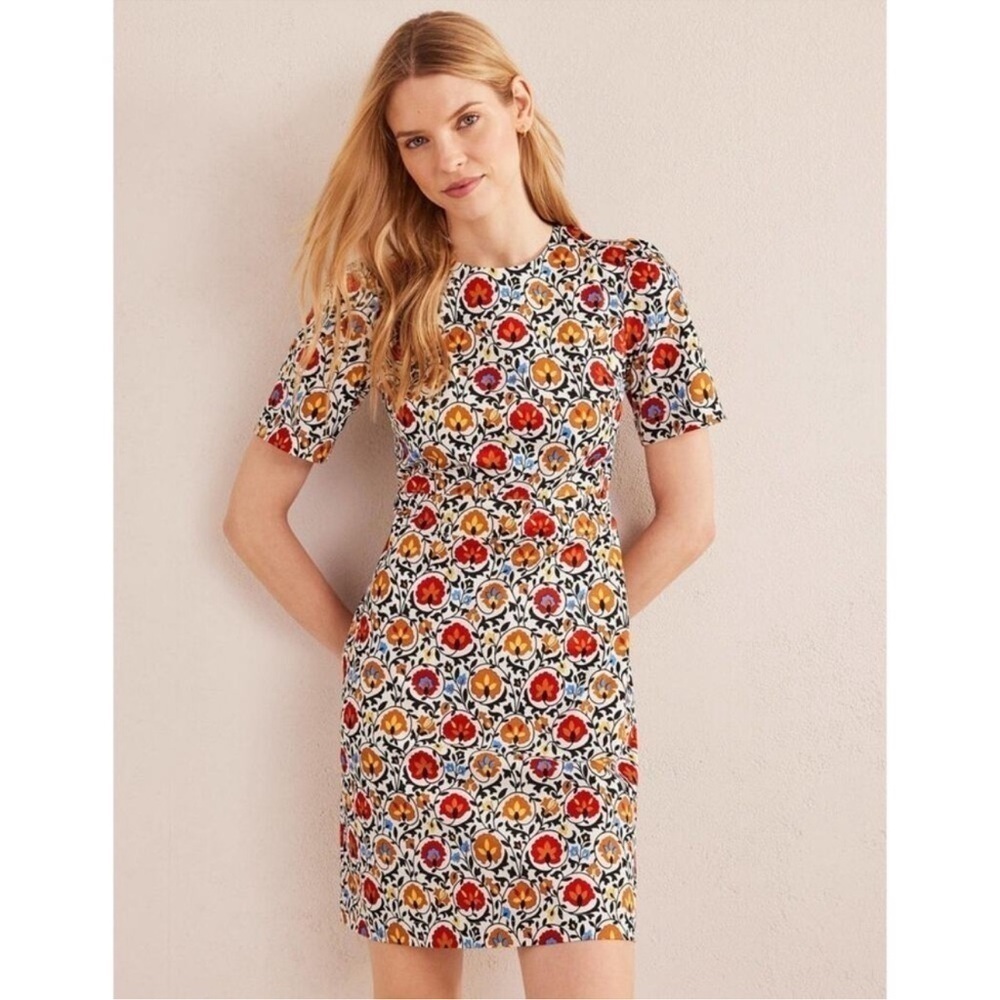 Boden Cotton Mini Shift Dress Enchanting Bloom Floral Red Multicolor Size 14